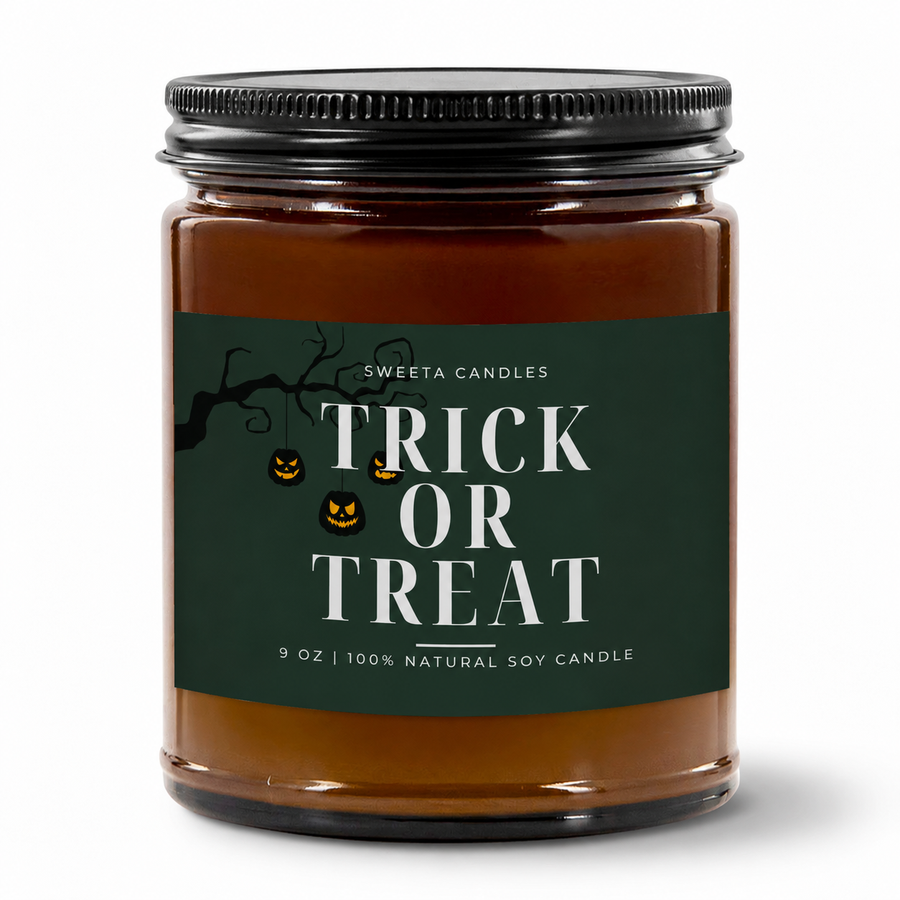 Trick or Treat Soy Candle | 9oz Halloween Amber Jar Candle